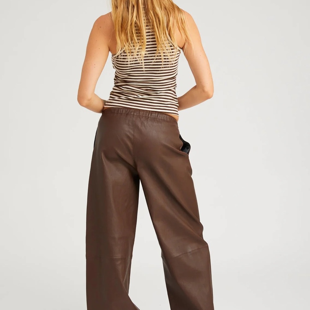 Brown Leather Kauai Wide-Leg Pants - Picture 3 of 4
